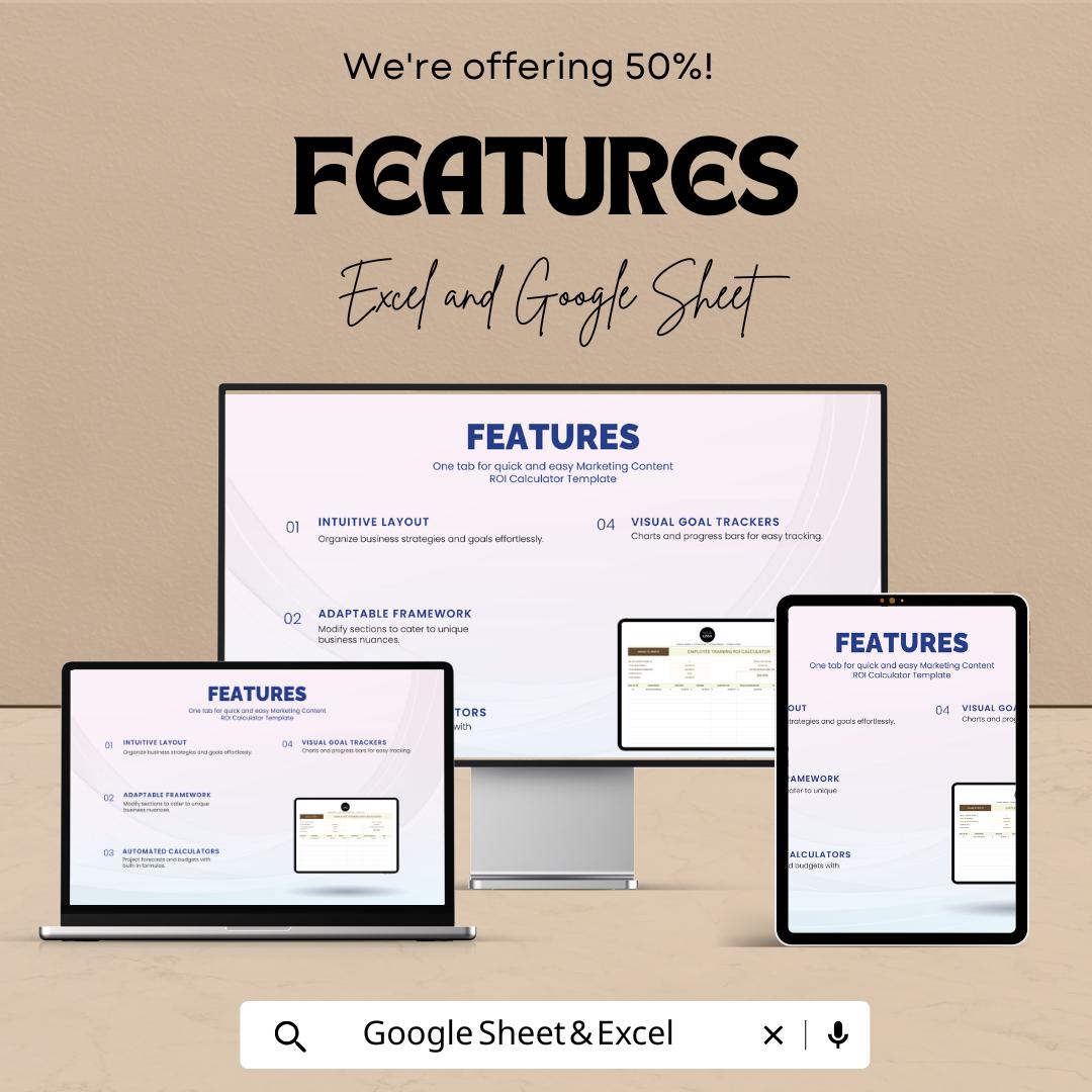 Marketing Content ROI Calculator Template | Content ROI Tracker | Marketing Performance Calculator | Investment & Revenue Analysis Tool