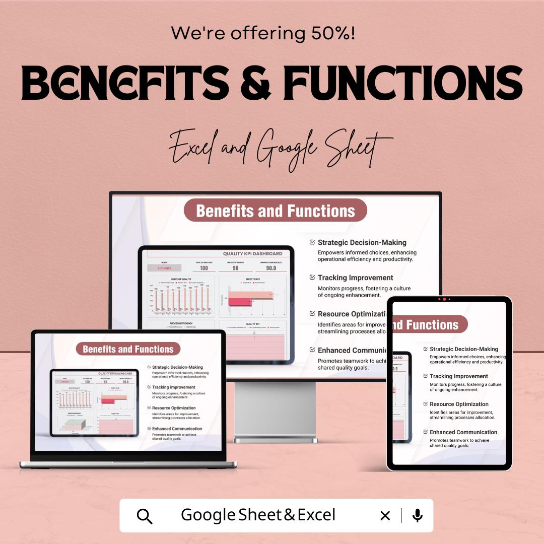 Quality KPI Dashboard Template for Performance Monitoring | Excel & Google Sheets | Track Supplier Quality, Process Efficiency |