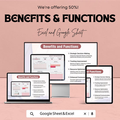 Quality KPI Dashboard Template for Performance Monitoring | Excel & Google Sheets | Track Supplier Quality, Process Efficiency |