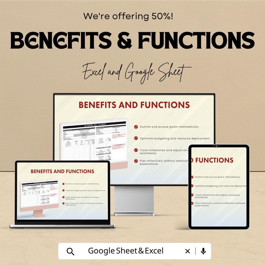 Retaining Wall Estimate Template Excel Google Sheets | Construction Estimate Template | Contractor Cost Calculator | Project Estimate Sheet