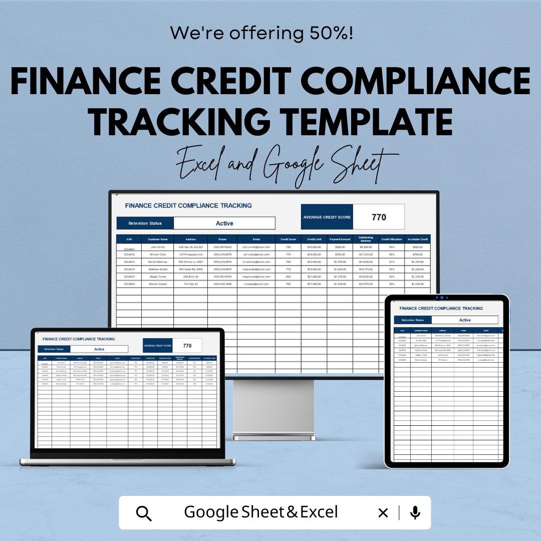 Finance Credit Compliance Tracking Template | Credit Monitoring Spreadsheet | Compliance Tracker | Financial Compliance Tool