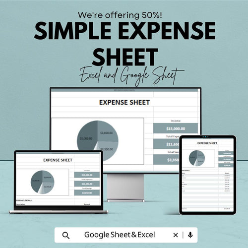 Simple Expense Sheet Template - Excel & Google Sheets for Easy Budget Tracking, Expense Management