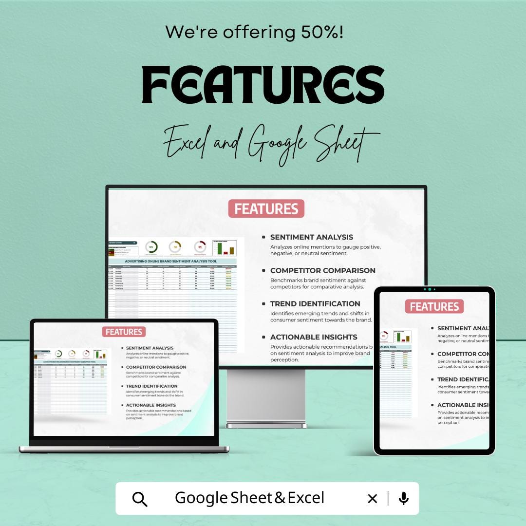 Advertising Online Brand Sentiment Analysis Tool | Sentiment Tracking Spreadsheet | Brand Monitoring Template | Marketing Analytics Tool