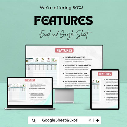 Advertising Online Brand Sentiment Analysis Tool | Sentiment Tracking Spreadsheet | Brand Monitoring Template | Marketing Analytics Tool