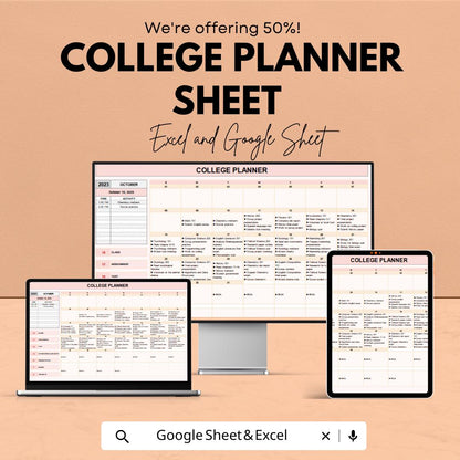 College Planner Sheet | Google Sheet Template | Academic Planner for Students | Study Schedule Template | Assignment Tracker |