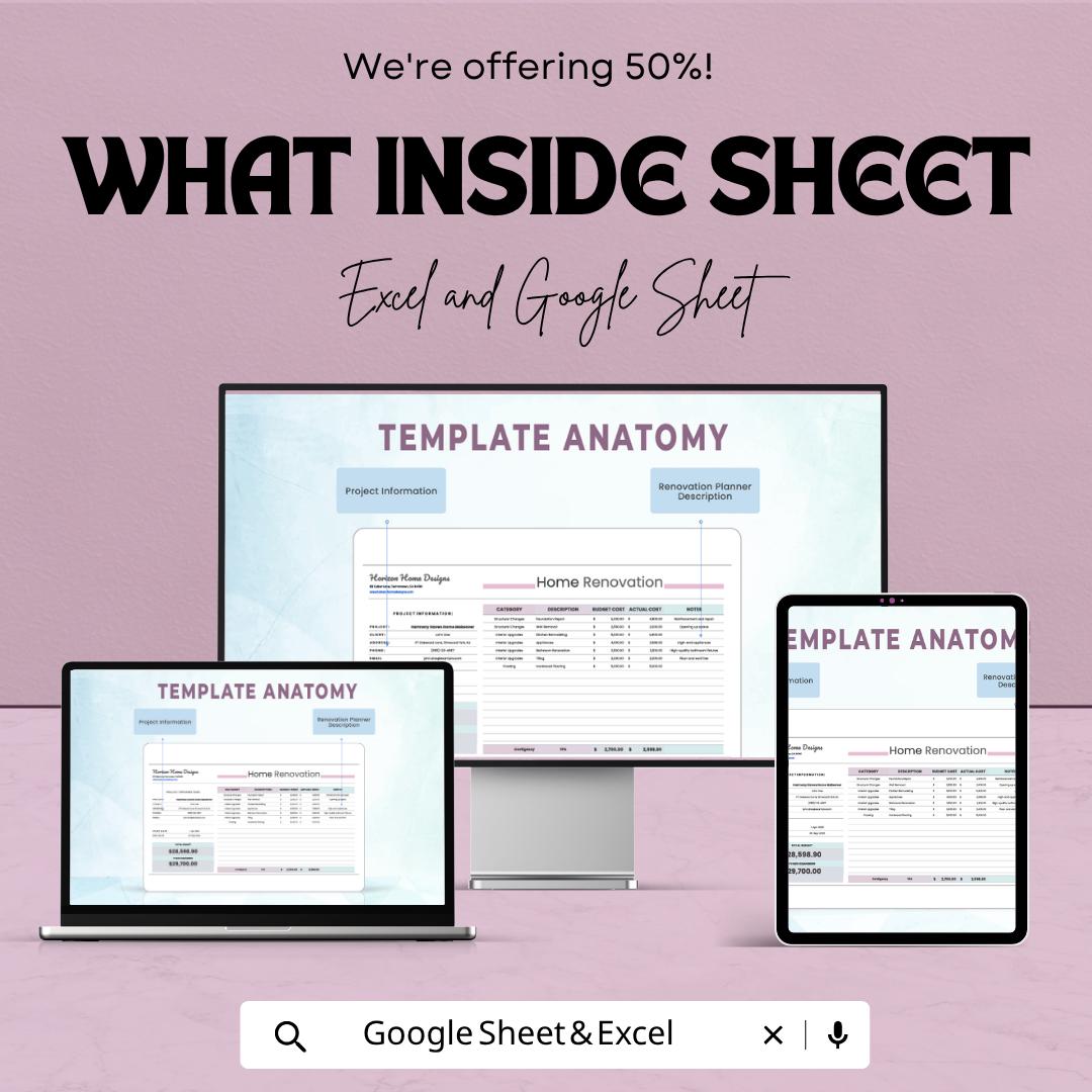 Home Renovation Budget Planner | Renovation Cost Tracker | Home Remodel Budget Spreadsheet | Construction Budget Planner