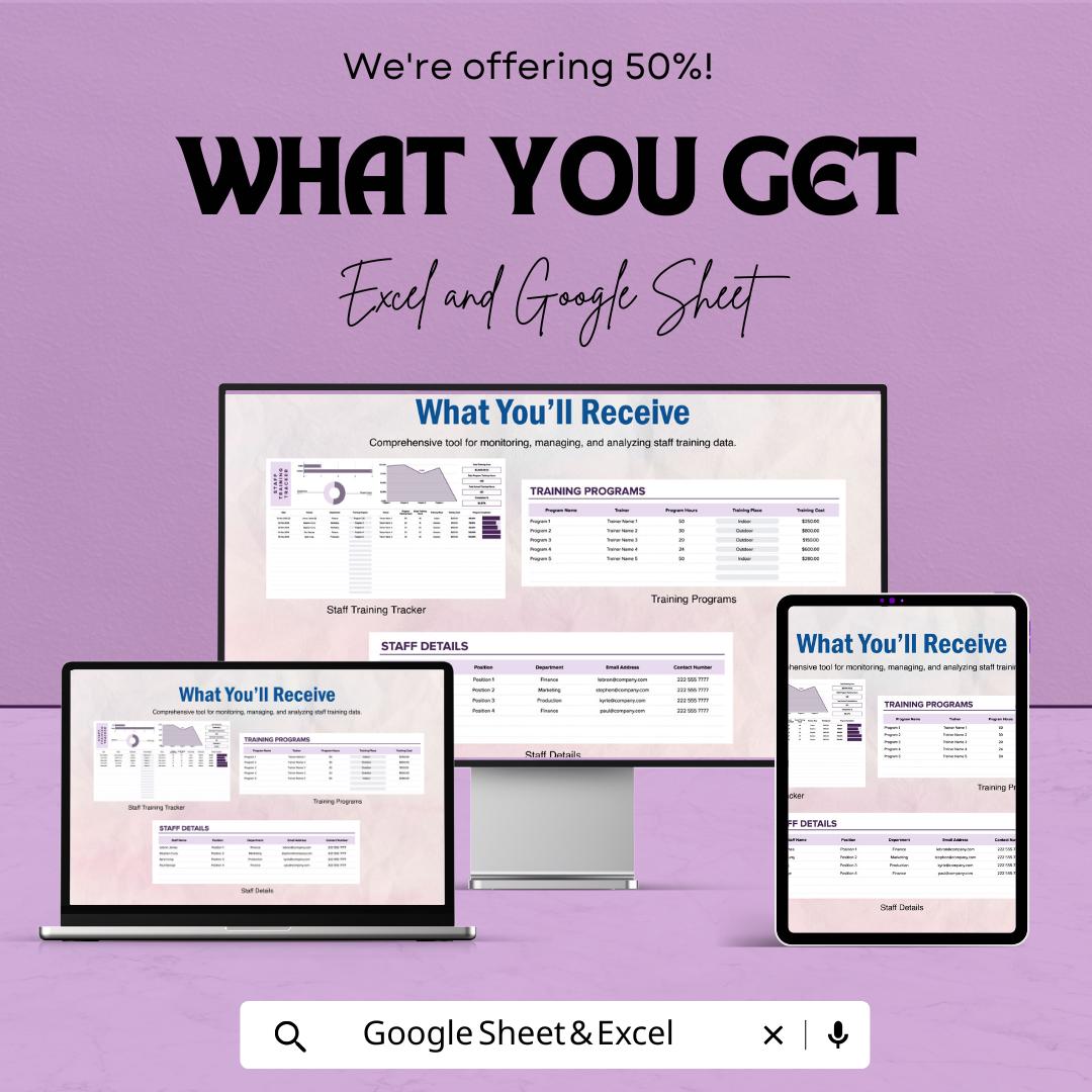 Staff Training Tracker Template | Employee Training Log Excel & Google Sheets | HR Training Management Spreadsheet