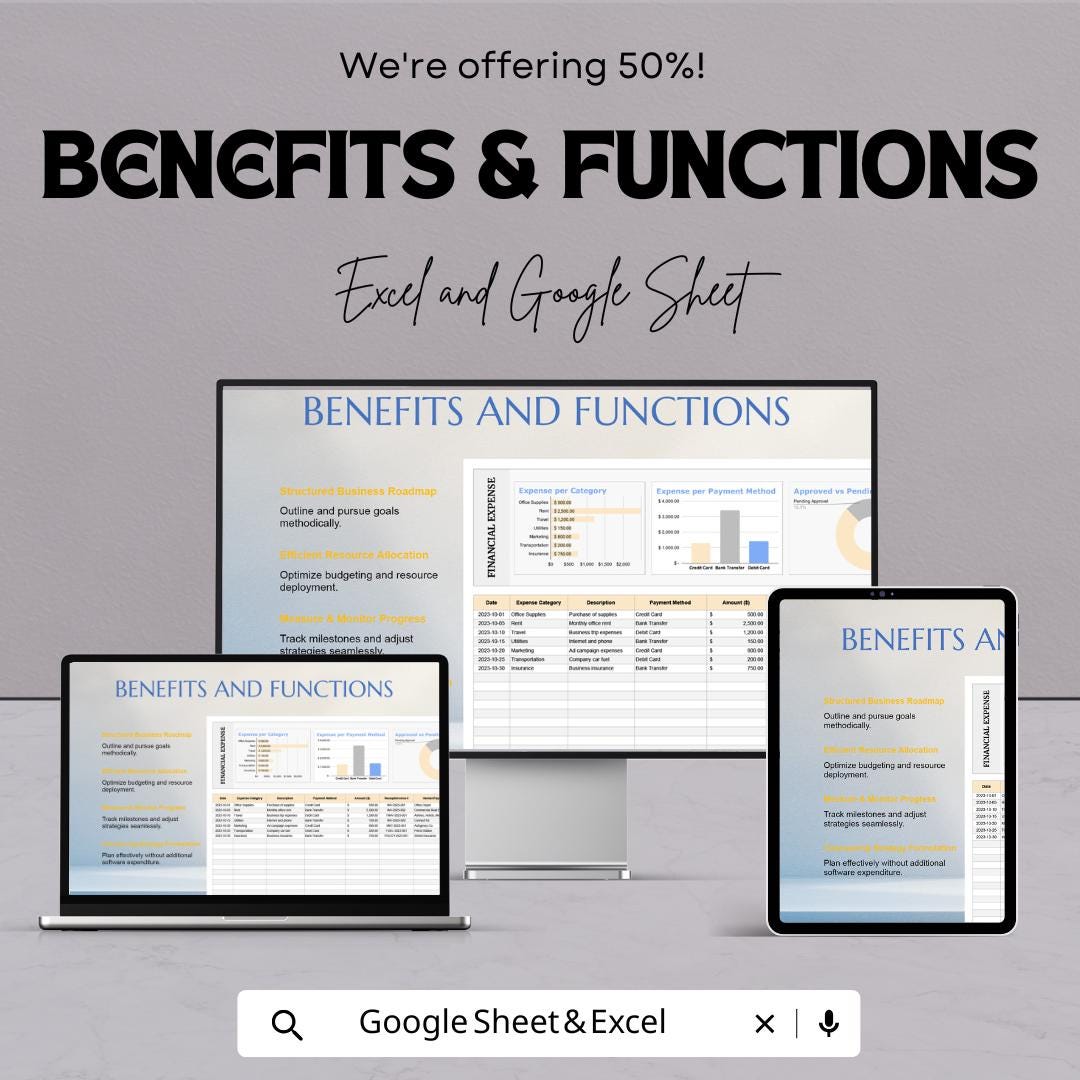Financial Expense Template | Expense Tracker Spreadsheet | Budget Expense Log | Monthly Spending Tracker