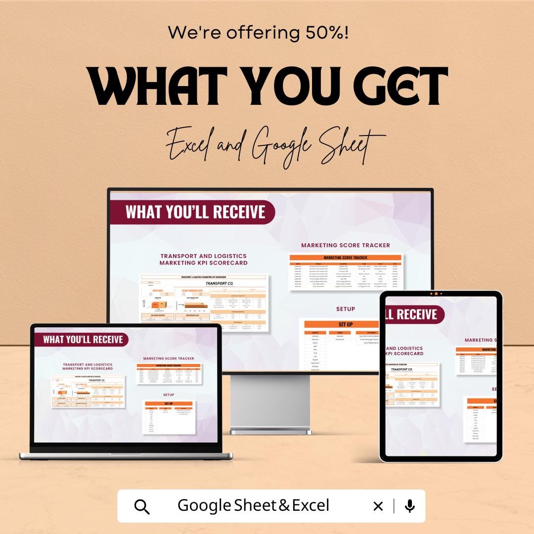 Transport and Logistics Marketing KPI Scorecard Sheet - Excel & Google Sheet Template for Marketing Performance