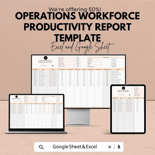 Operations Workforce Productivity Report Template | Team Performance Dashboard | Excel & Google Sheets Template