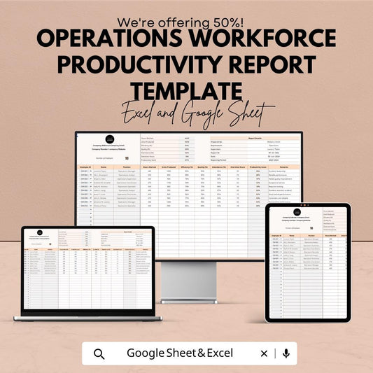 Operations Workforce Productivity Report Template | Team Performance Dashboard | Excel & Google Sheets Template