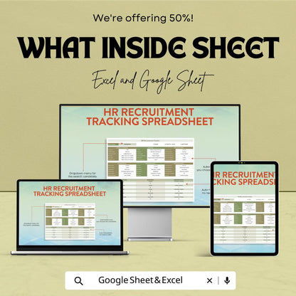 HR Recruitment Tracking Spreadsheet Template, Applicant Tracking Sheet, Hiring Tracker, Candidate Management Tool, Excel Google Sheets