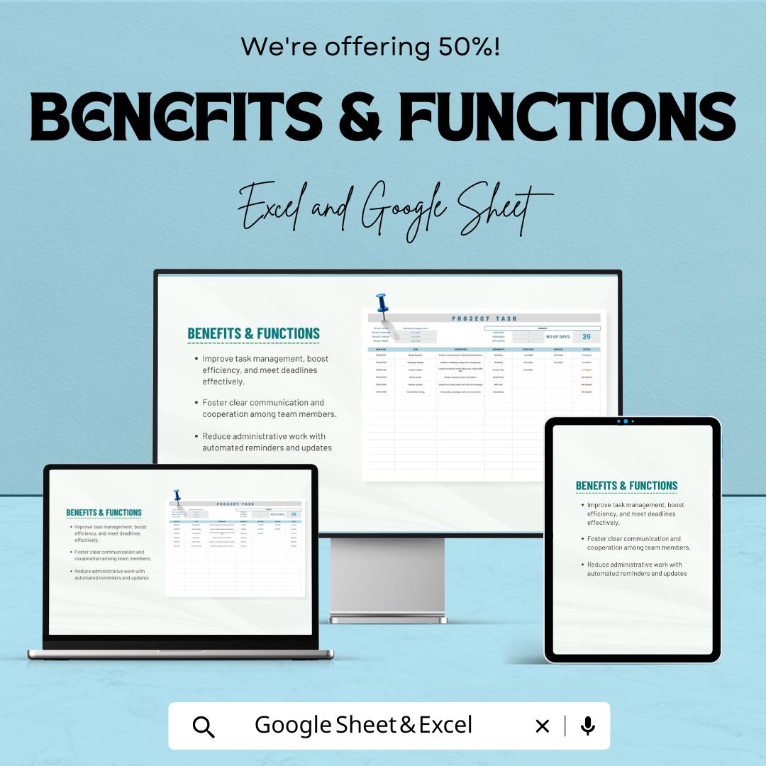 Project Task Template | Task Management Sheet | Project Planner Checklist | Editable Task Tracker | Project Planning Template for Teams