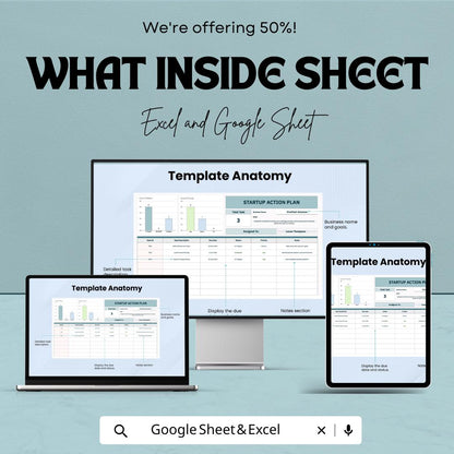 Startup Action Plan Template - Excel & Google Sheet - Business Task Tracker, Goal Setting, Startup Planning, Action Plan for Entrepreneurs,