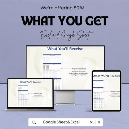 Software Project Time Sheet Template | Employee Time Tracker Spreadsheet | Project Hours Log | Excel & Google Sheets