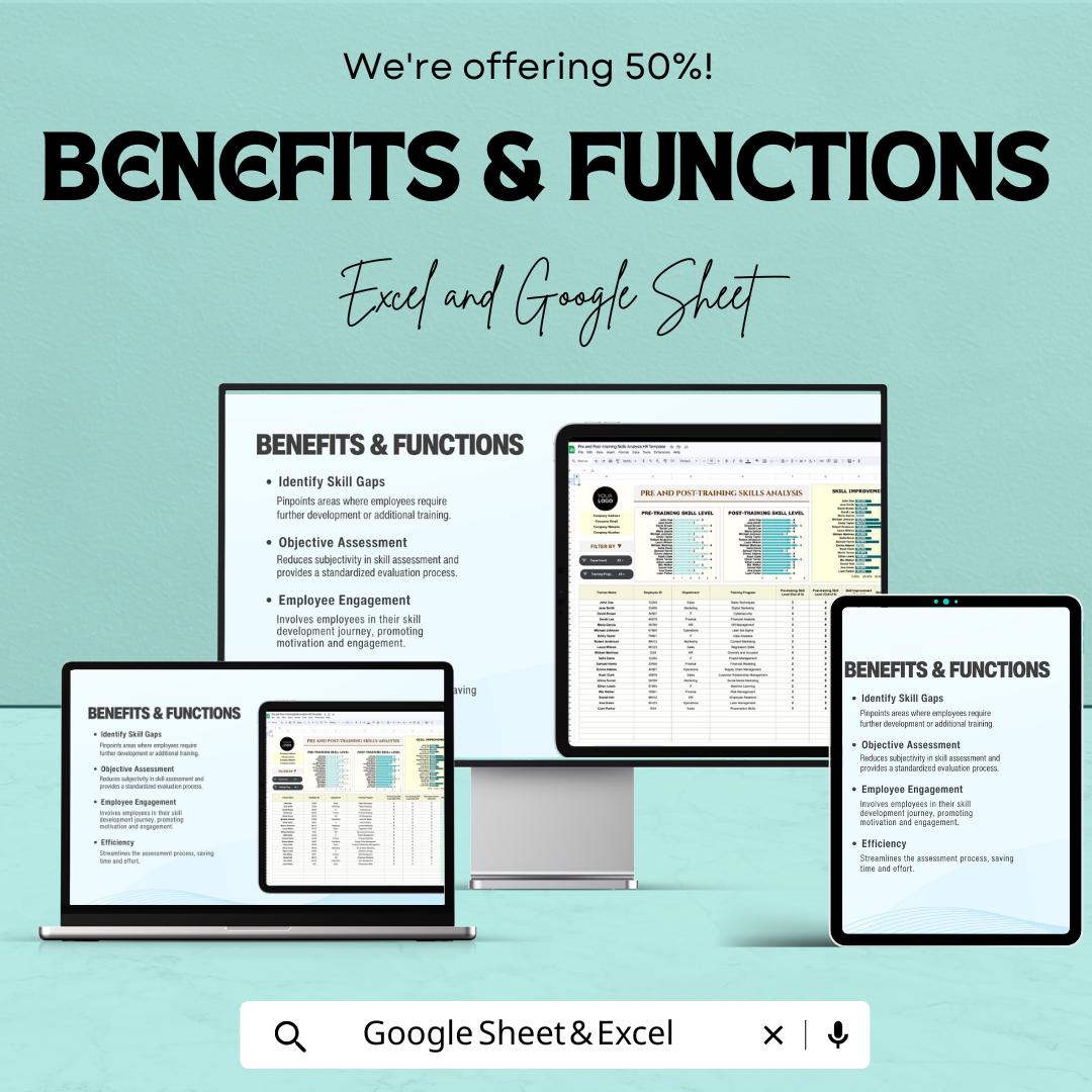 Pre and Post Training Skills Analysis HR Template | Employee Training Evaluation Tool | Excel & Google Sheets