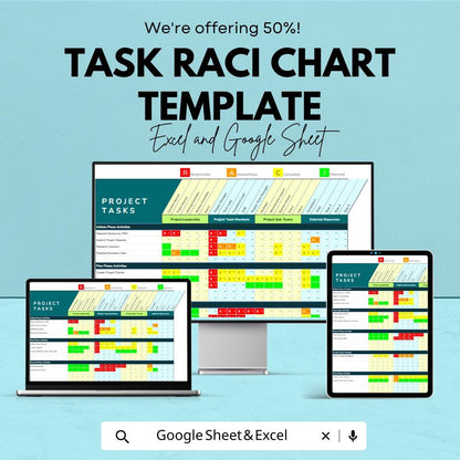 Task RACI Chart Template | RACI Matrix for Project Tasks | Roles and Responsibilities Chart | Excel & Google Sheets