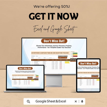 Advertising Campaign Timeline and Milestone Tracker Template, Marketing Timeline Spreadsheet, Campaign Planner Excel,  Ad Campaign Schedule