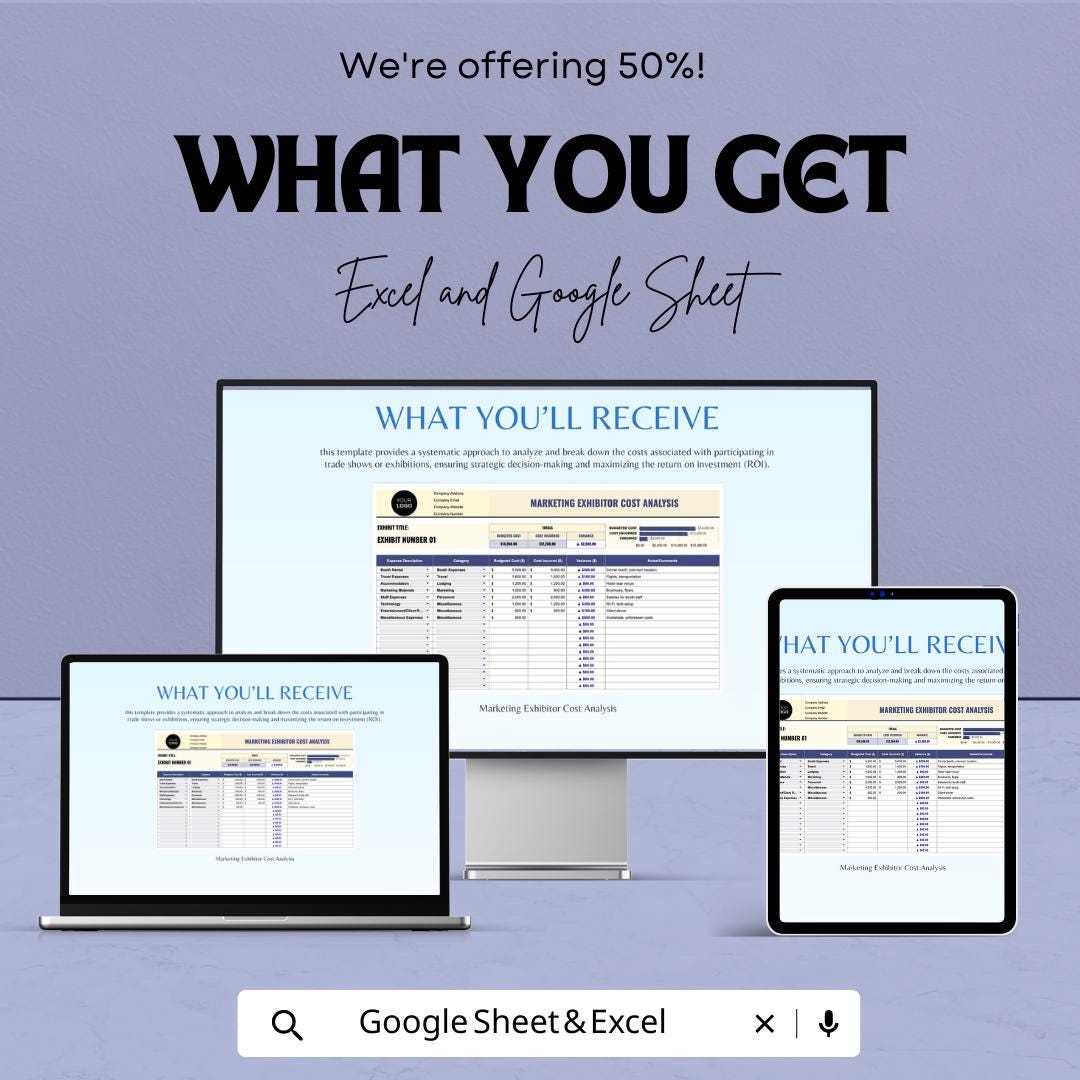 Marketing Exhibitor Cost Analysis Template, Trade Show Budget Spreadsheet, Event Expense Tracker, ROI Calculator