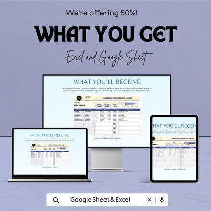 Marketing Exhibitor Cost Analysis Template, Trade Show Budget Spreadsheet, Event Expense Tracker, ROI Calculator