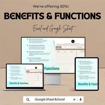 Benefits Enrollment and Eligibility Tracker HR Sheet | Google Sheets and Excel Template | HR Compliance & Employee Benefits Form
