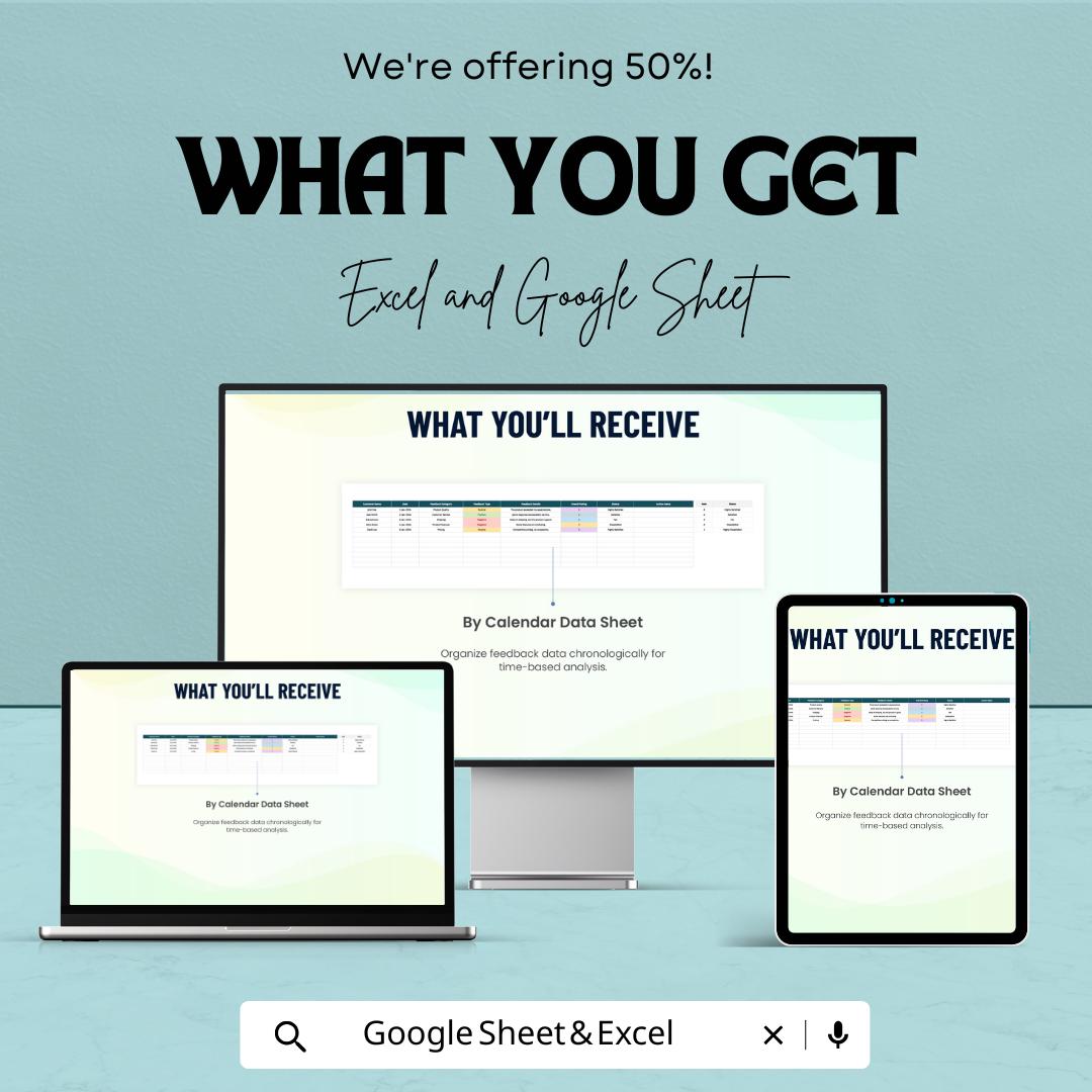 Sales Customer Feedback Analysis Spreadsheet Template | Feedback Tracker Excel & Google Sheets | Customer Insights Dashboard |