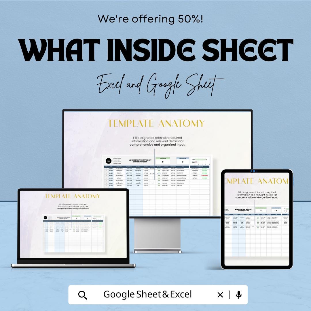 Administration Office Key Distribution Log Template | Excel & Google Sheets | Key Tracking Spreadsheet | Office Key Control Log
