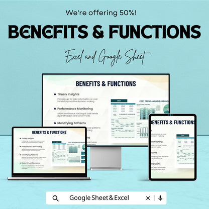 Financial Cost Trend Analysis Dashboard | Google Sheets for Business Cost Management | Real-Time Data Visualization & Customizable Metrics