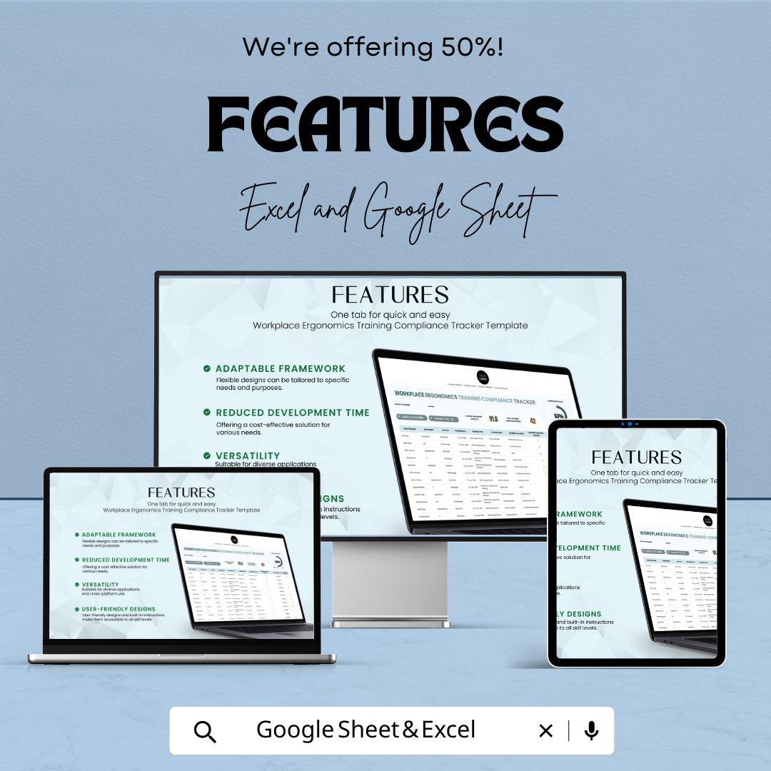 Workplace Ergonomics Training Tracker | Compliance Template | Excel & Google Sheets | Employee Training Log | Safety Tracker