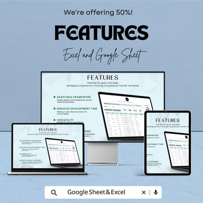 Workplace Ergonomics Training Tracker | Compliance Template | Excel & Google Sheets | Employee Training Log | Safety Tracker