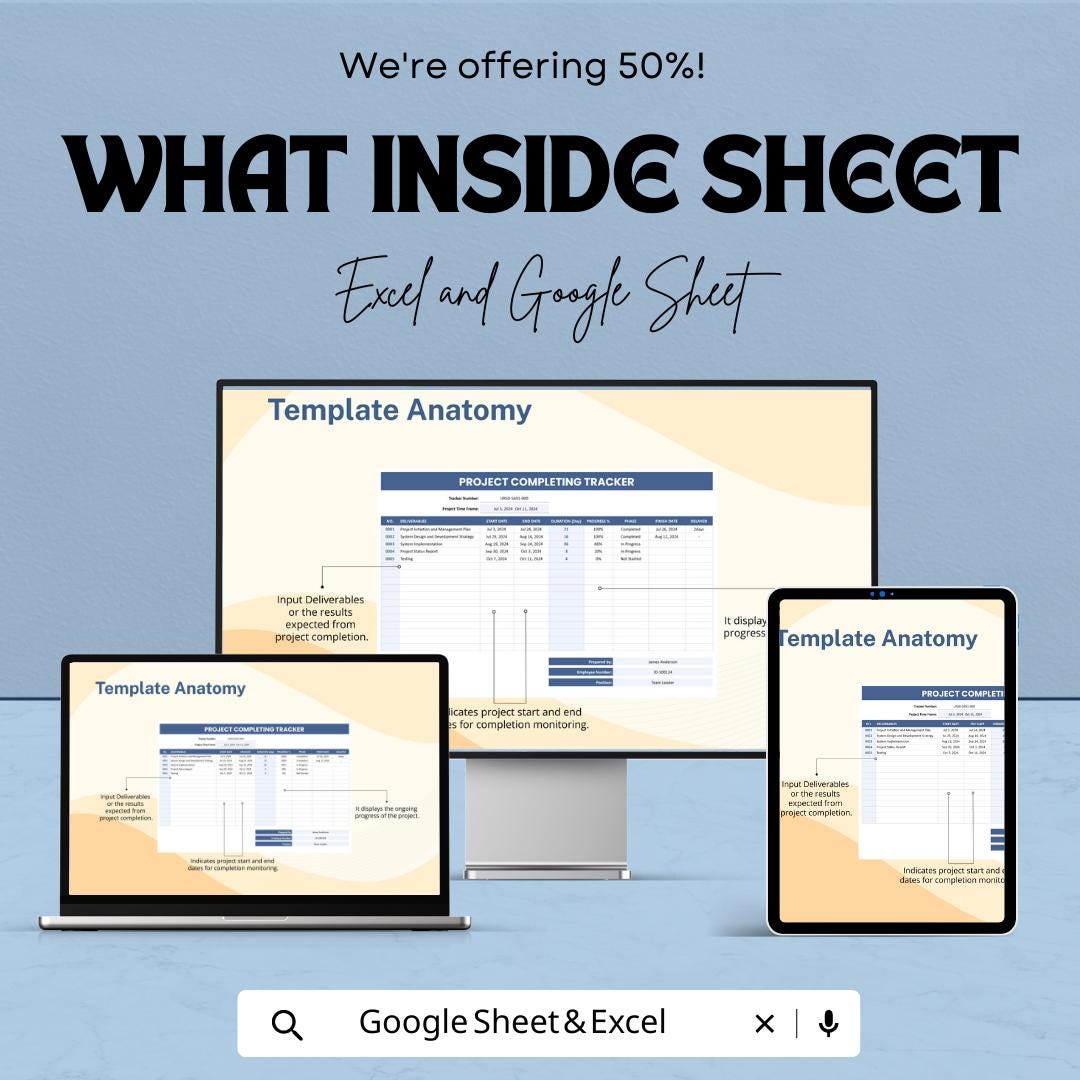 Project Completing Tracker Template, Project Progress Tracker, Completion Log Spreadsheet, Project Management Tracker