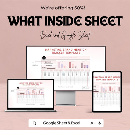 Marketing Brand Mention Tracker Template | Social Media Analytics Dashboard | Brand Sentiment Tracker | Marketing KPI Tool
