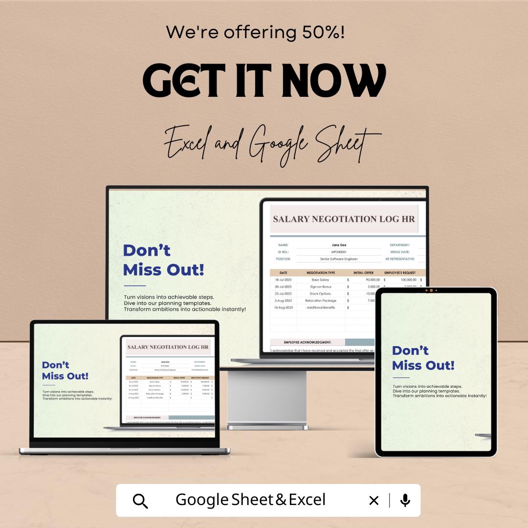 Salary Negotiation Log HR Template | Employee Compensation Tracker | HR Salary Log | Excel & Google Sheets Template