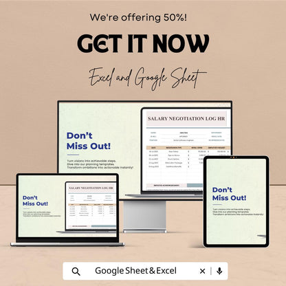 Salary Negotiation Log HR Template | Employee Compensation Tracker | HR Salary Log | Excel & Google Sheets Template
