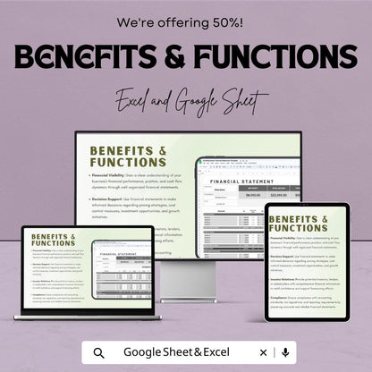 Small Business Financial Statement Template - Income, Expense & Cash Flow - Excel and Google Sheet Template - Financial Management