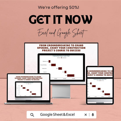 Construction Bar Chart Template | Construction Gantt Chart Spreadsheet | Project Timeline Planner | Construction Schedule Template |