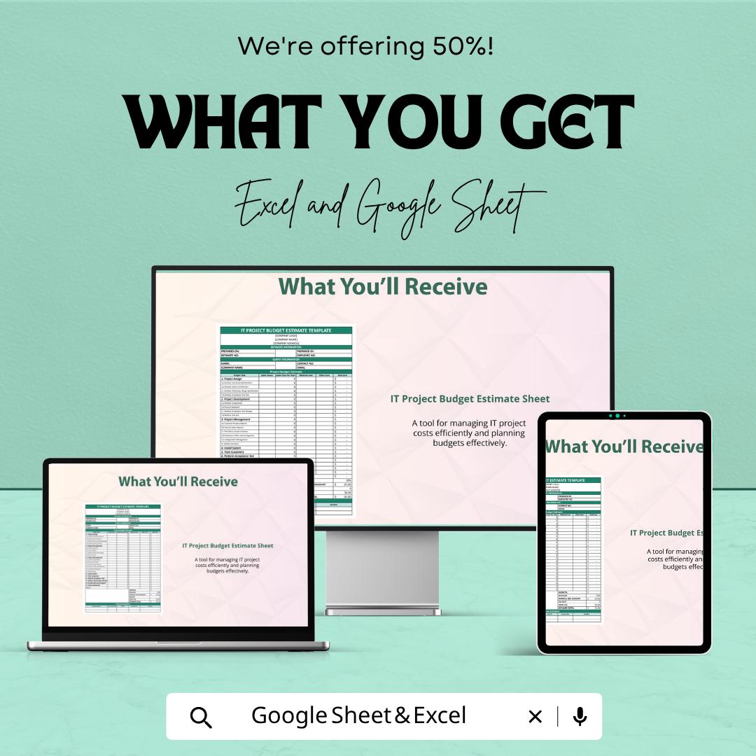 IT Project Budget Template | IT Budget Estimate Spreadsheet | Project Cost Estimator | IT Expense Tracker Sheet