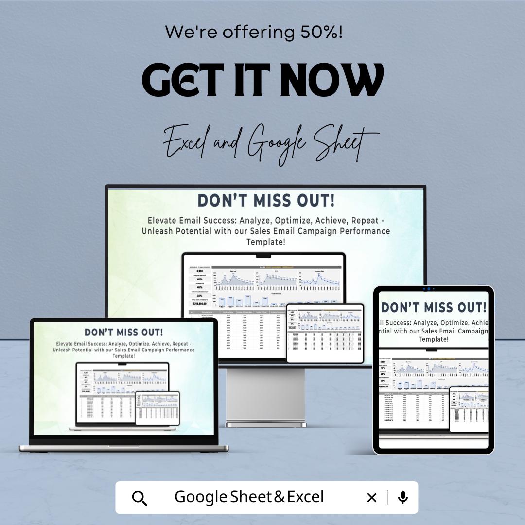 Sales Email Campaign Performance Template | Email Marketing Dashboard | Email KPI Tracker | Open Rate CTR Conversion Analytics Template
