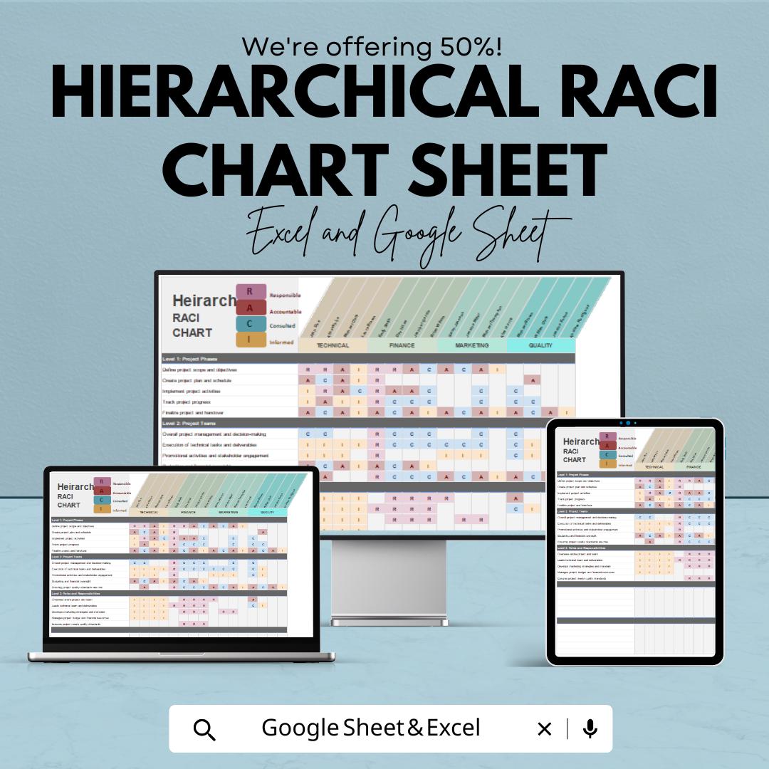Hierarchical RACI Chart Template | Excel and Google Sheets | Project Management & Task Assignment Tool