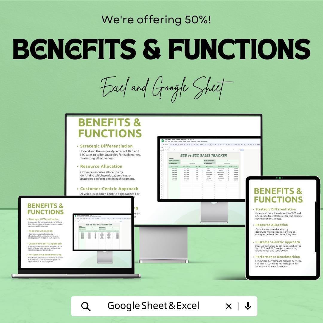B2B vs B2C Sales Tracker Template | Excel & Google Sheets | Sales Performance Dashboard | Business Sales Analysis Spreadsheet