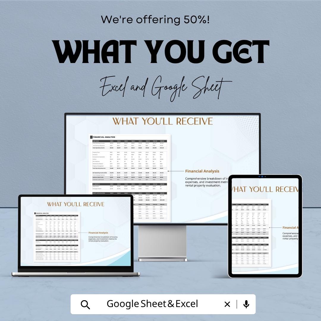 Short Term Rental Analysis Calculator | Airbnb Investment Calculator | Rental ROI Spreadsheet | Property Cash Flow Tool
