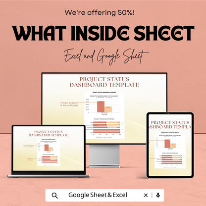 Project Status Dashboard Template , Project Management Dashboard, Project Progress Tracker, Budget vs Actual Tracker, PM Spreadsheet