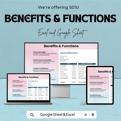 Small Business Balance Sheet - Excel & Google Sheet Template | Financial Tracking for Small Businesses | Easy-to-Use | 50% Off