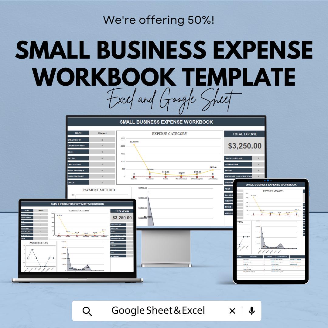Small Business Expense Workbook Template | Expense Tracker Spreadsheet | Business Budget Planner | Monthly Finance Tracker