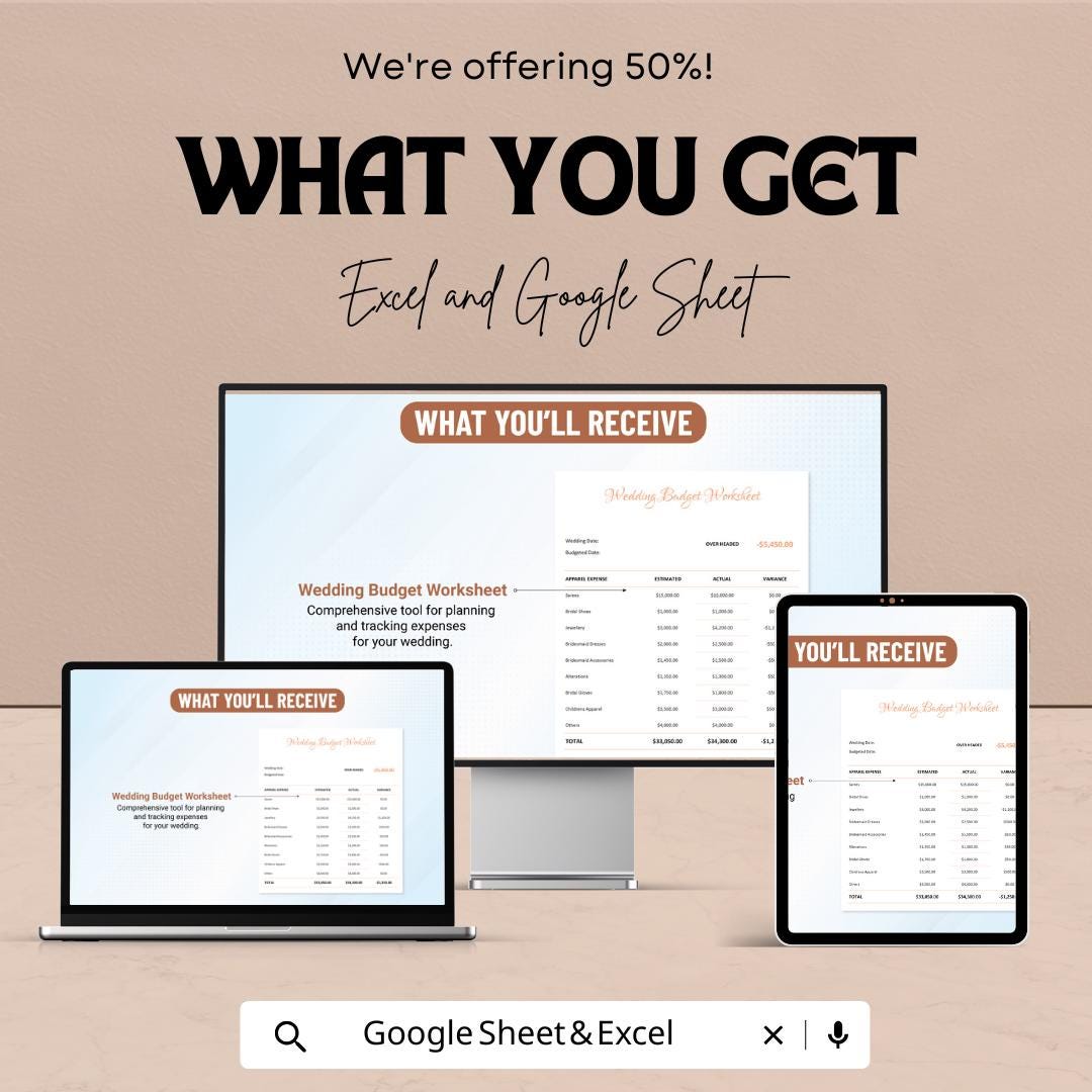 Printable Wedding Budget Worksheet - Excel & Google Sheets, Customizable Wedding Planner, Wedding Cost Tracker, Budget Tracker Template