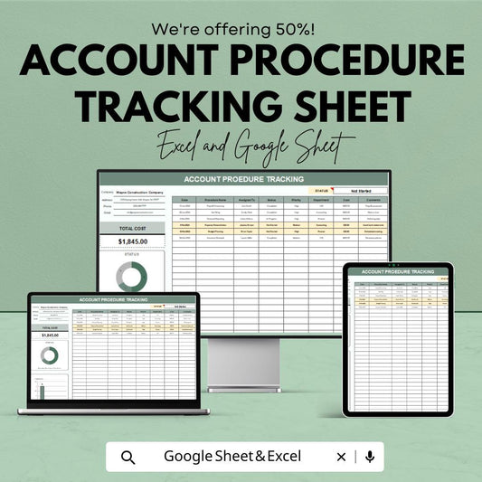 Account Procedure Tracking Sheet | Excel & Google Sheet Template | Task and Budget Tracker | Expense Log | Progress Tracking | 50% OFF!