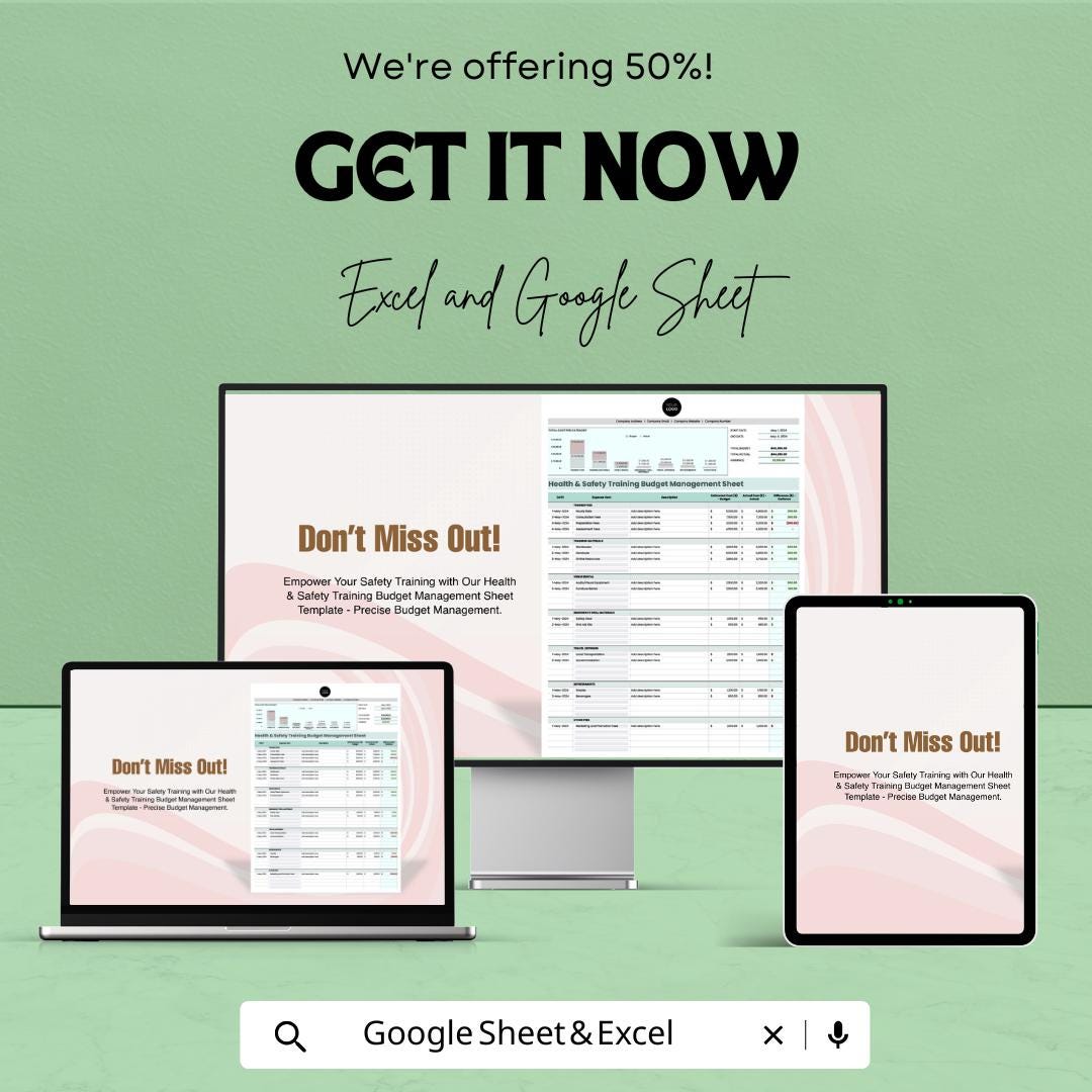 Health & Safety Training Budget Management Sheet | Excel and Google Sheet Template for Compliance and Budgeting | Track Training Expenses