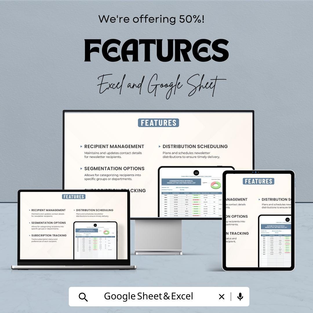 Administration Internal Newsletter Distribution List Template | Employee Contact Tracker | HR Communication Log | Excel & Google Sheets