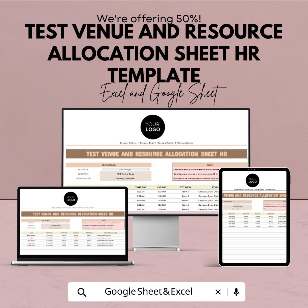 Test Venue and Resource Allocation Sheet | HR Template | Excel & Google Sheets | Exam Planning Tool | Workforce Scheduling Sheet