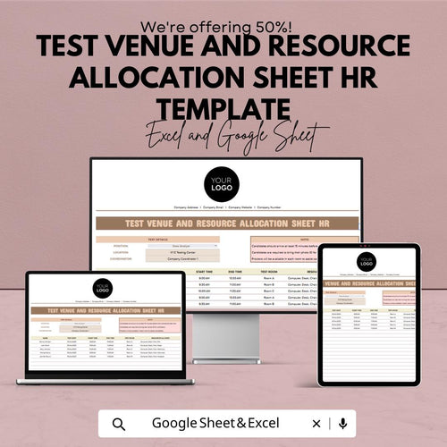 Test Venue and Resource Allocation Sheet | HR Template | Excel & Google Sheets | Exam Planning Tool | Workforce Scheduling Sheet